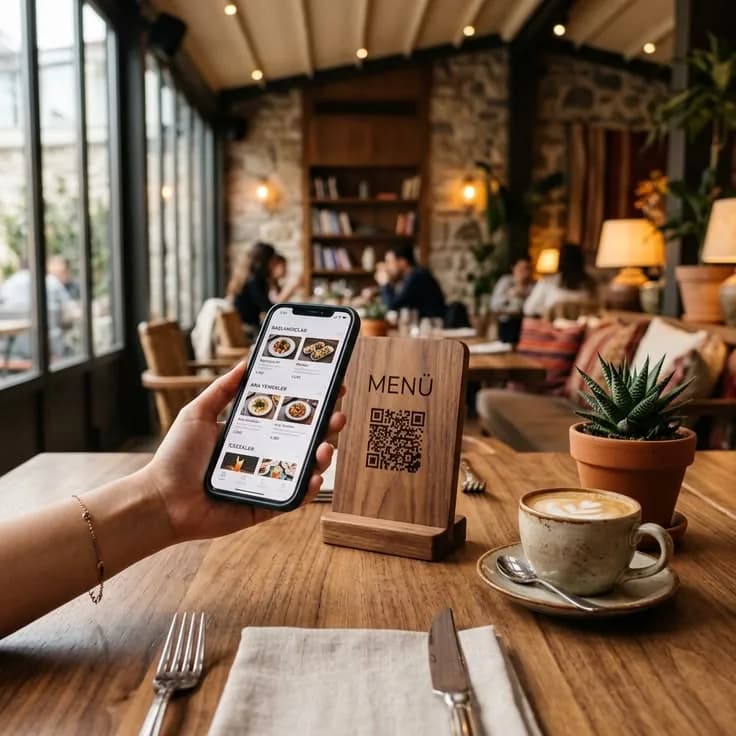 Convidado escaneando o cardápio QR na mesa